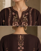 Dark Brown Floral Digital Printed Linen 2-Piece Set