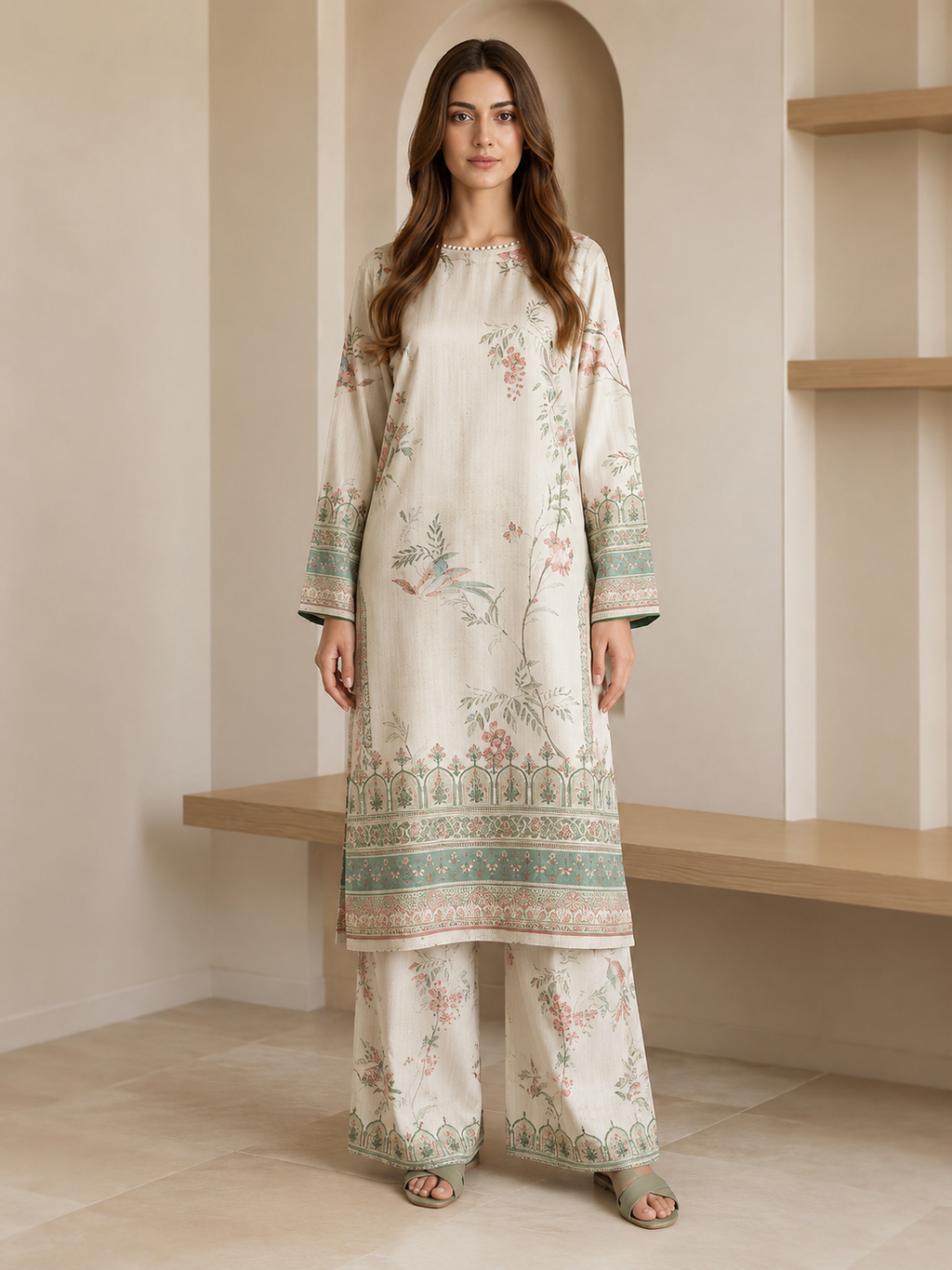 Off-White Floral Linen 2-Piece Co-Ord Set