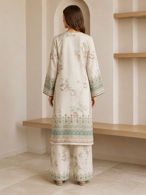 Off-White Floral Linen 2-Piece Co-Ord Set