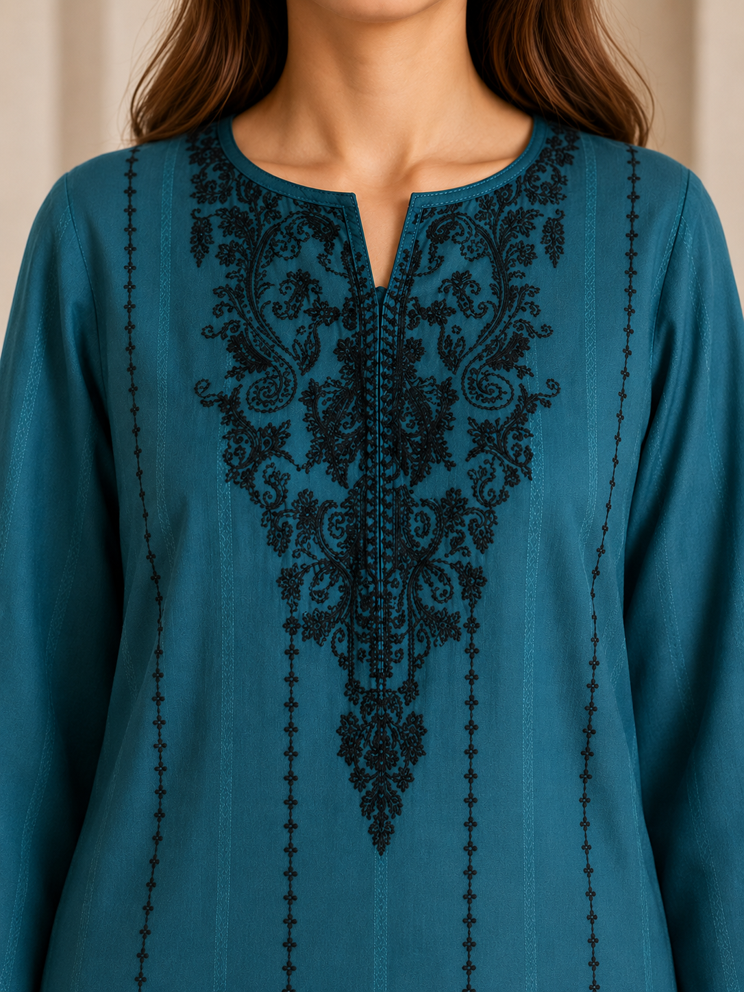 Women’s Teal Digital Print Linen Suit (2-Piece Set)
