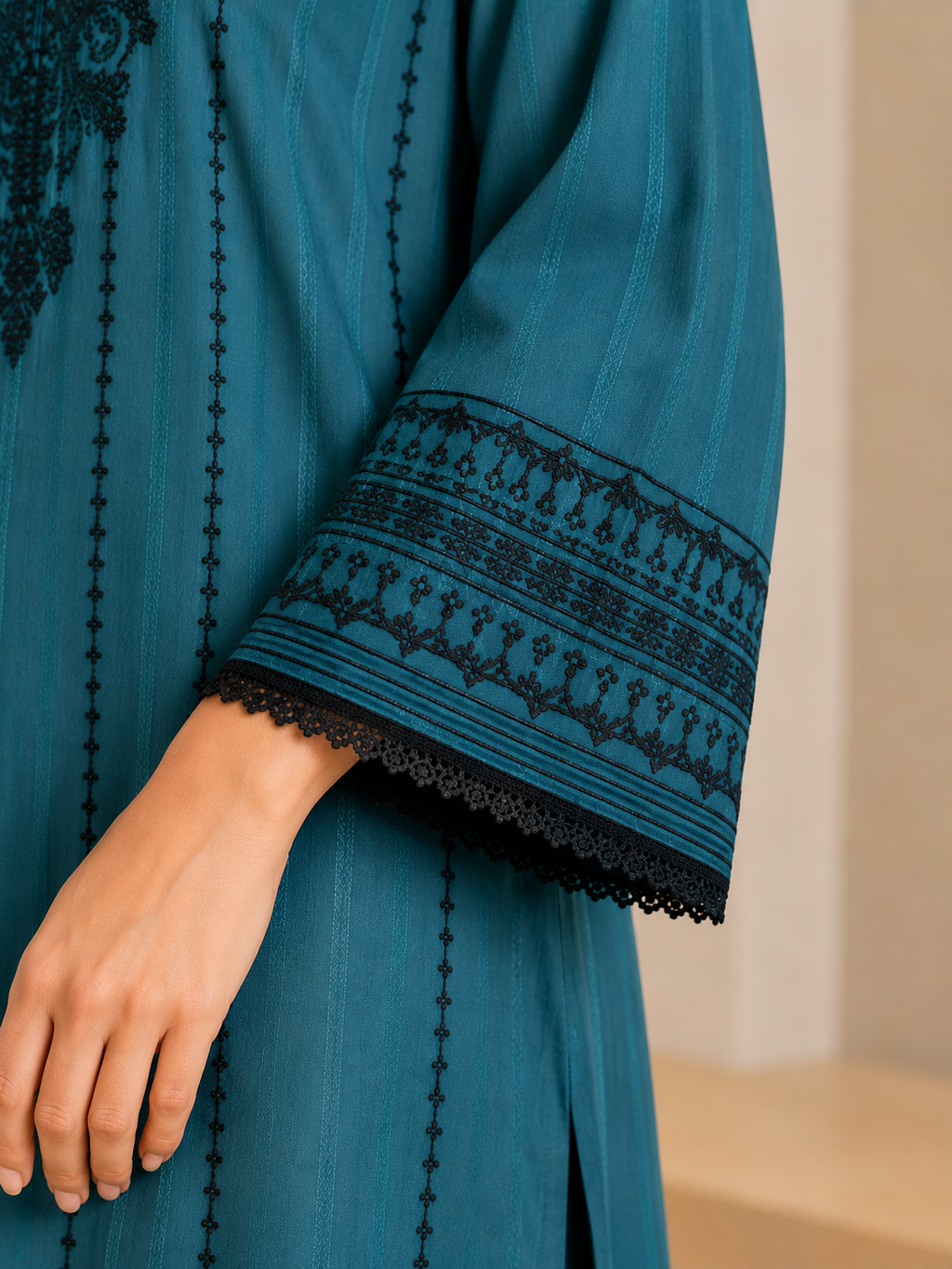 Women’s Teal Digital Print Linen Suit (2-Piece Set)