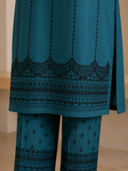 Women’s Teal Digital Print Linen Suit (2-Piece Set)