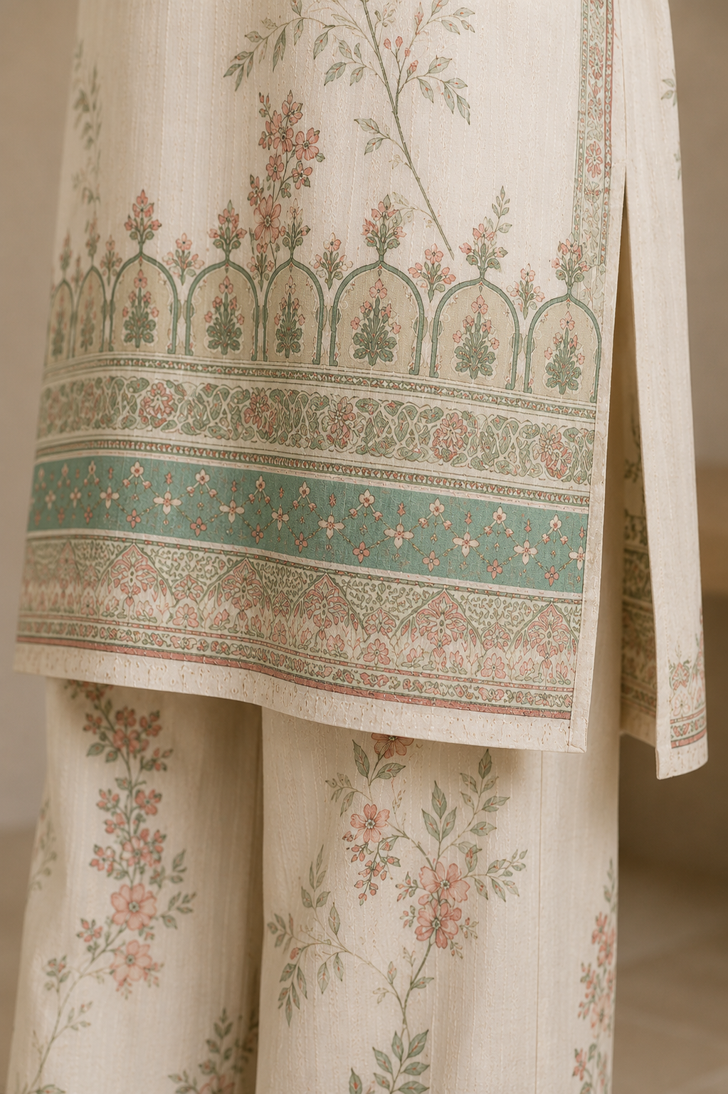 Off-White Floral Linen 2-Piece Co-Ord Set