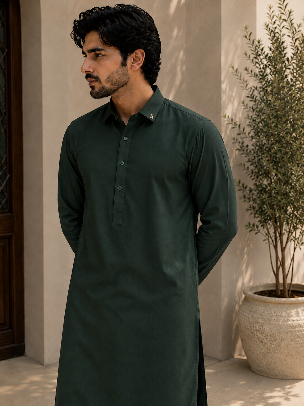 Premium Cotton Shalwar Kameez with Subtle Collar Embroidery