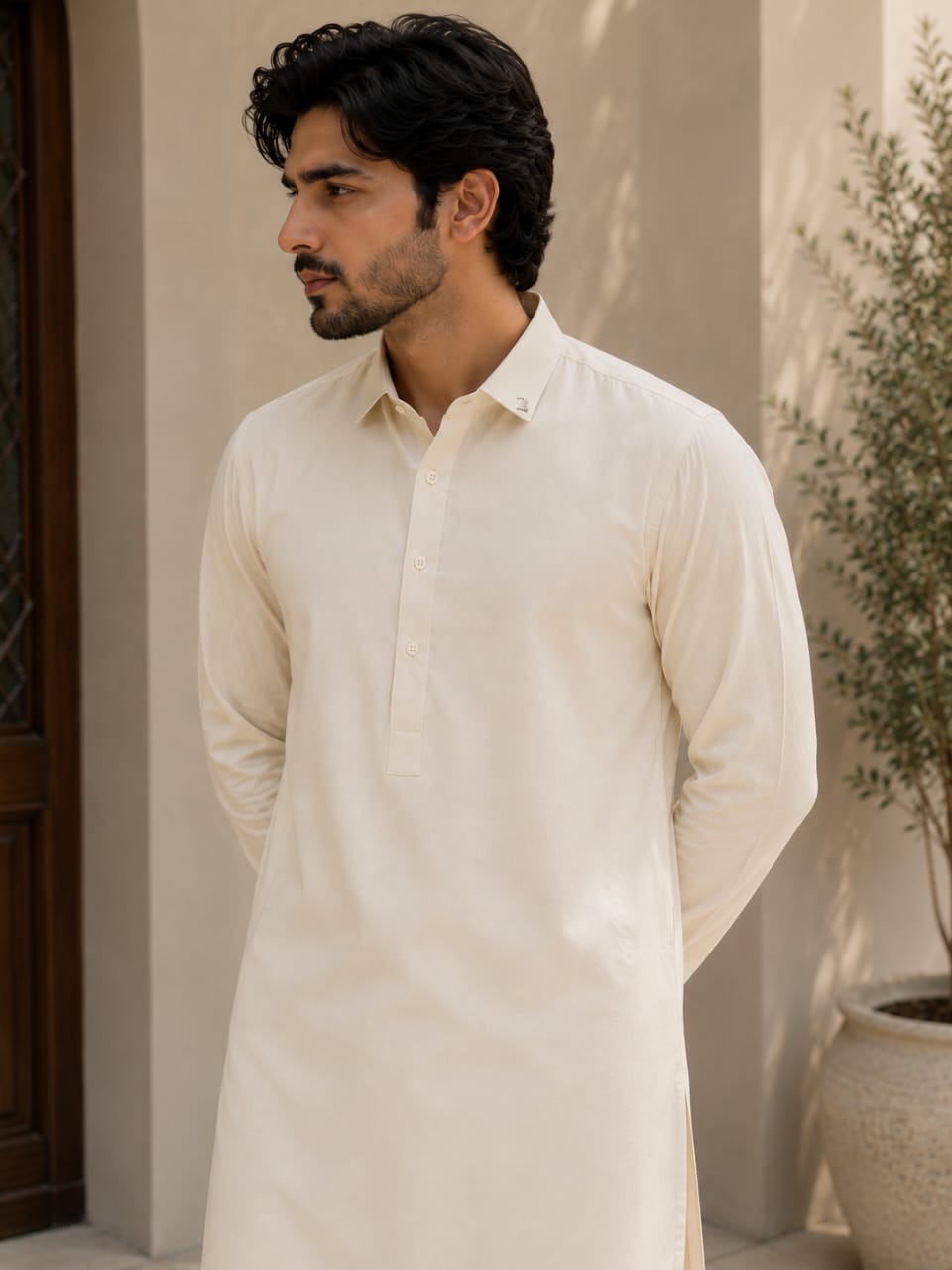 Premium Cotton Shalwar Kameez with Subtle Collar Embroidery