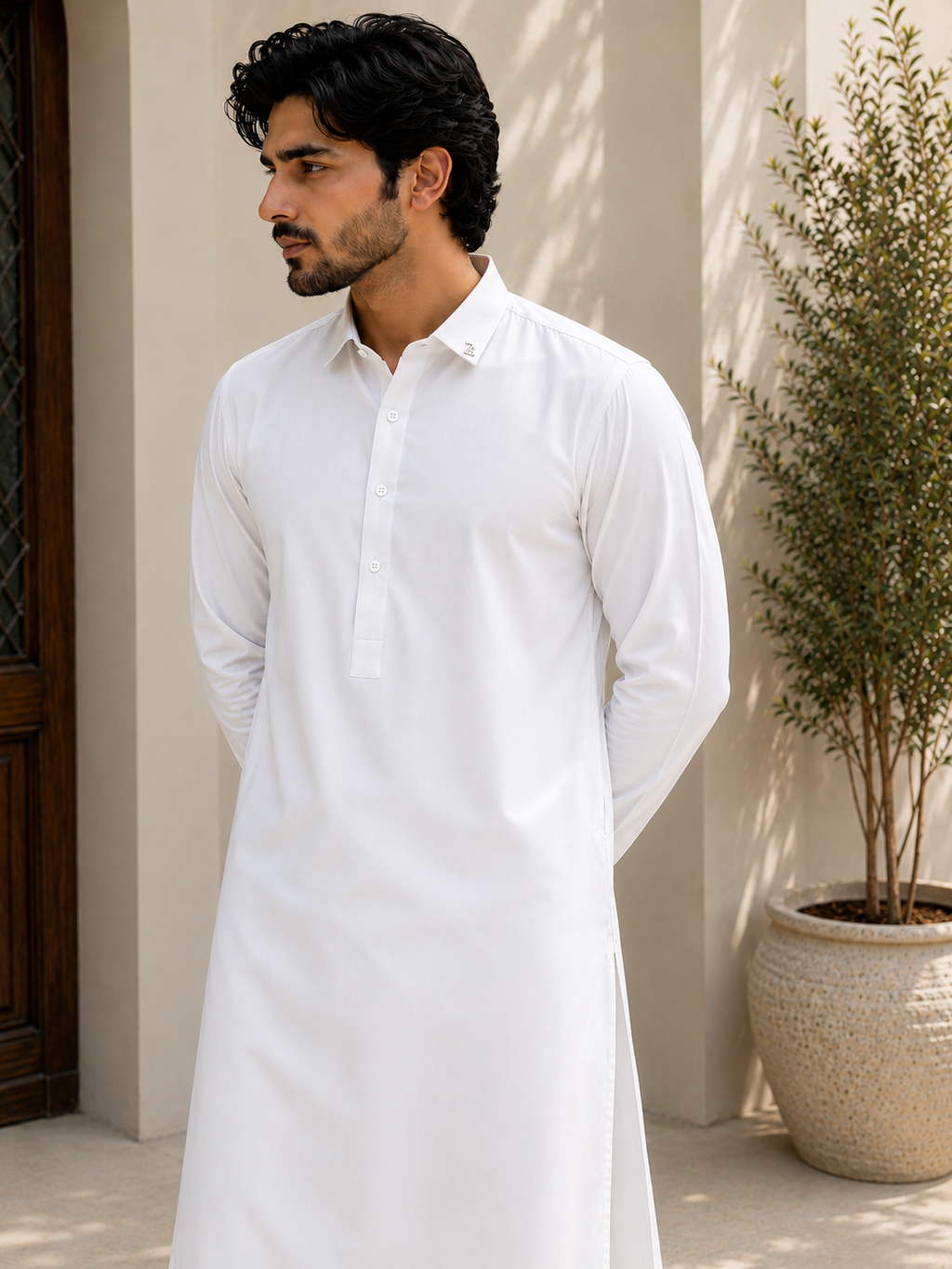 Premium Cotton Shalwar Kameez with Subtle Collar Embroidery